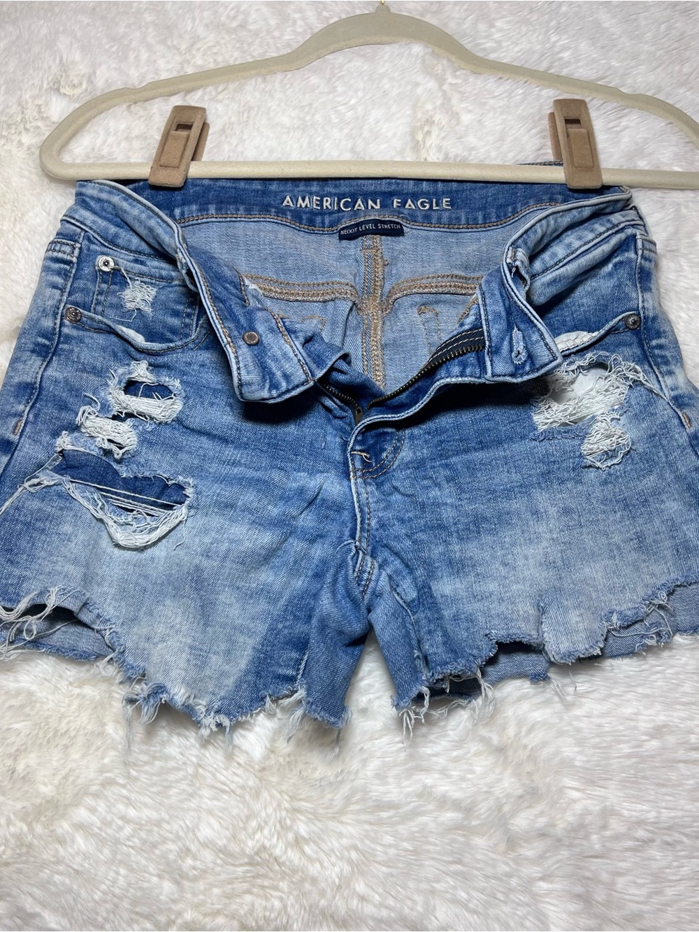 American Eagle Light Blue Distressed Denim Cutoff Shorts Coastal Cowgirl Beach